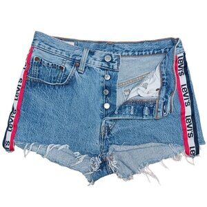 LEVIS 501 Premium Sport Tape Denim Jean Shorts Cutoffs Frayed Hem Big E Sz 26